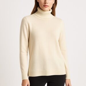 Halogen cashmere essential turtleneck soft knit long sleeve sweater S cream